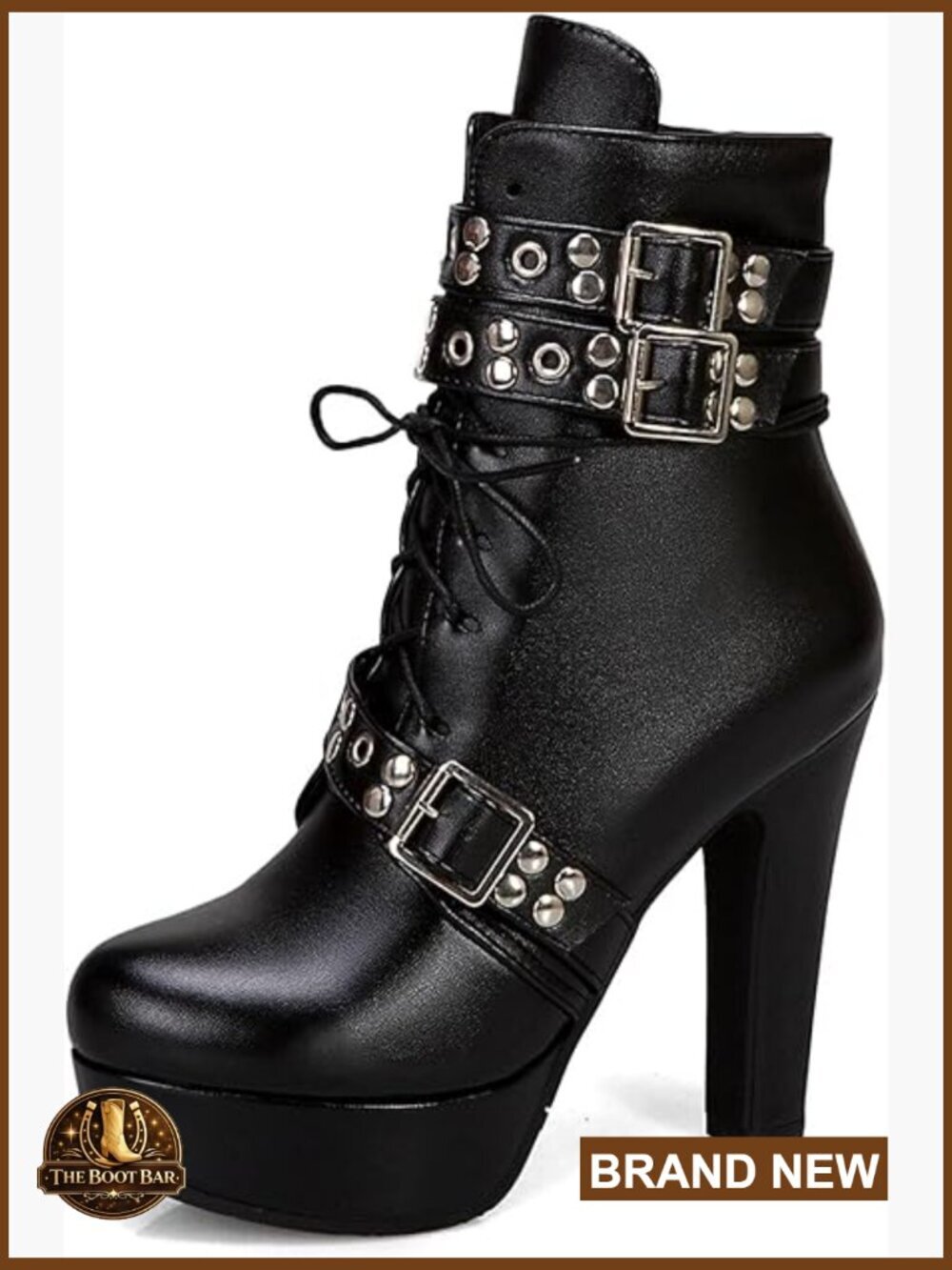 Studded Buckled Combat Boots Chunky Platform Lace Up Knight Biker Boots Zipper